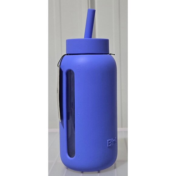 Bink Azure Blue Day Glass Wide Mouth Water Bottle w/ Silicone Cover & Straw - Picture 1 of 5